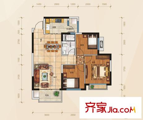 南寧恒大名都5#1單元02、03戶型 3室2廳1衛(wèi)1廚