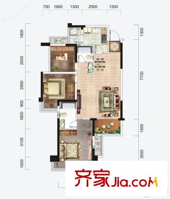 云星錢(qián)隆首府7#2單元01戶型 3室2廳2衛(wèi)1廚