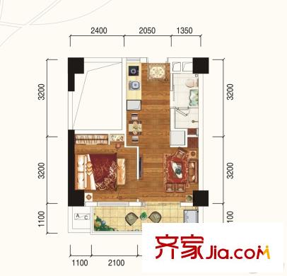 云星錢(qián)隆首府13號(hào)樓A1-1戶型 1室1廳1衛(wèi)1廚