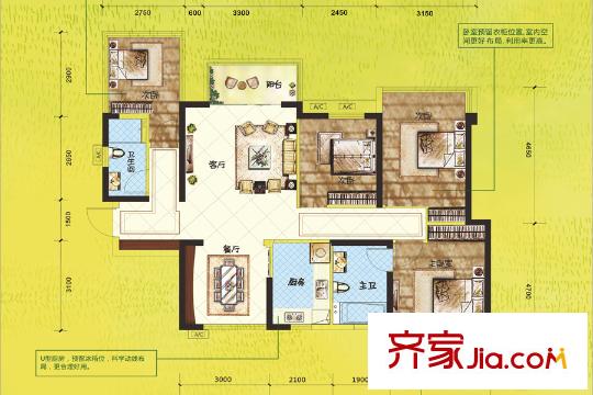 榮和千千樹二期11#、13#樓01/02戶型 4室2廳2衛(wèi)1廚