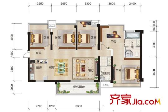 霖峰壹平方米1#樓01/02戶型（方案二） 5室2廳2衛(wèi)1廚
