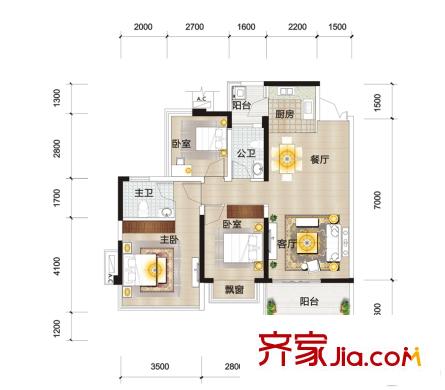 霖峰壹平方米5#樓1單元2單元03/05戶型 3室2廳2衛(wèi)1廚