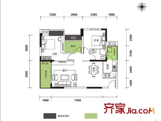 海棠一品B1戶型 3室2廳1衛(wèi)1廚