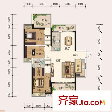 寶能五象湖1號(hào)9號(hào)樓01/05單元F戶型 3室2廳2衛(wèi)1廚
