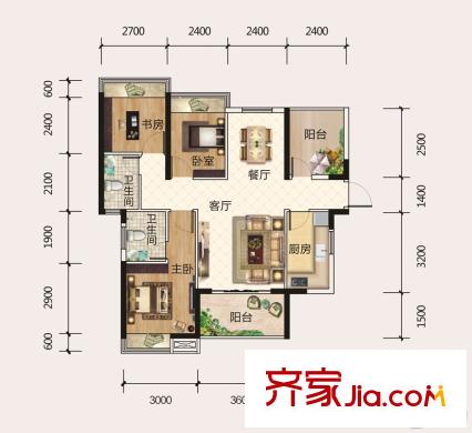 寶能五象湖1號(hào)3、5號(hào)樓01/05單元E戶型 3室2廳2衛(wèi)1廚