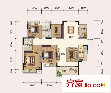 寶能五象湖1號(hào)13號(hào)樓01/05單元A戶型 4室2廳2衛(wèi)1廚