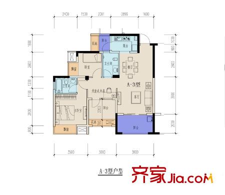廣源大都會A3戶型 2室2廳2衛(wèi)1廚