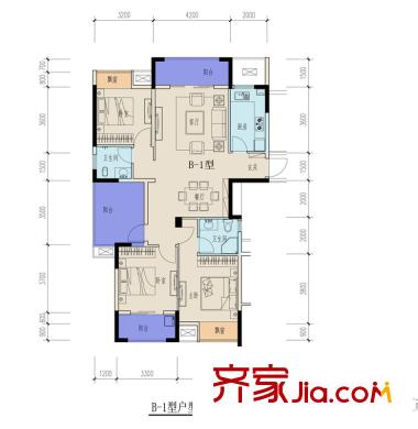 廣源大都會B1戶型 3室2廳2衛(wèi)1廚