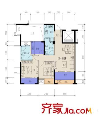 廣源大都會B2戶型 2室2廳2衛(wèi)1廚