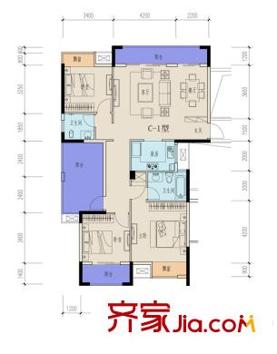 廣源大都會C1戶型 3室2廳1衛(wèi)1廚