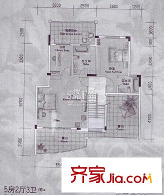 夢(mèng)之島花園27、28號(hào)樓標(biāo)準(zhǔn)層C3戶型 5室2廳3衛(wèi)1廚