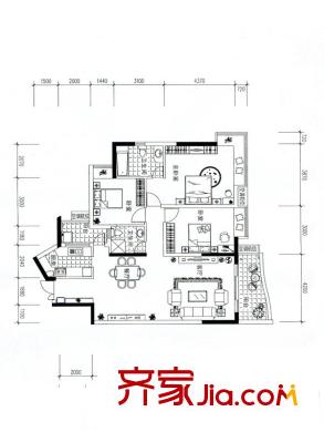 藍山上城7號樓5-10層01戶型3室2廳2衛(wèi)124平方米 3室2廳2衛(wèi)1廚