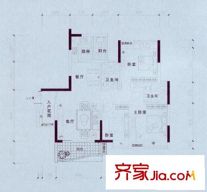 藍山上城11號樓5-8層一單元03戶型3室2廳2衛(wèi)109.62平方米 3室2廳2衛(wèi)1廚