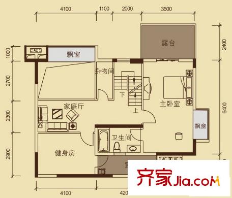 榮和中央公園戶型圖7#、8#、9#復(fù)式上層 2室2廳2衛(wèi)1廚