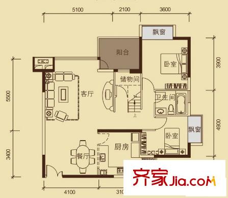 榮和中央公園戶型圖7#、8#、9#復(fù)式下層 2室2廳1衛(wèi)1廚