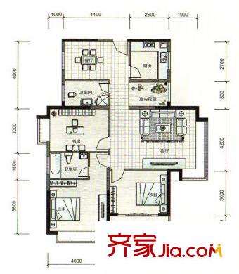 民發(fā)大觀天下四期D3戶型3房2廳2衛(wèi)122.26平方米 3室2廳2衛(wèi)1廚