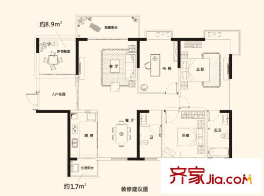 民發(fā)大觀天下F4-2戶型圖3房2廳2衛(wèi)129.46平方米 3室2廳2衛(wèi)1廚