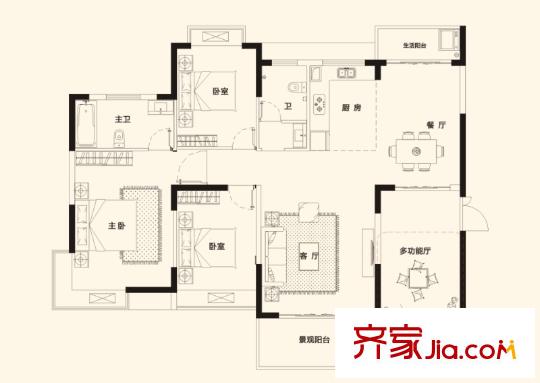 民發(fā)大觀天下F5-1戶型圖4房2廳2衛(wèi)139平方米 4室2廳2衛(wèi)1廚