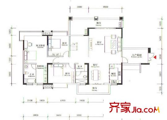 裕豐英倫戶型圖二期1#樓18-19層I戶型復(fù)式下層 5室2廳3衛(wèi)1廚