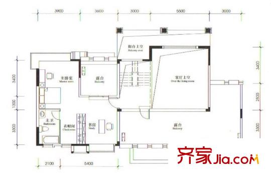 裕豐英倫戶型圖二期1#樓18-19層I戶型復(fù)式上層 5室2廳3衛(wèi)1廚