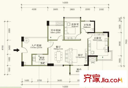 裕豐英倫戶型圖6#樓0305房 2室2廳1衛(wèi)1廚