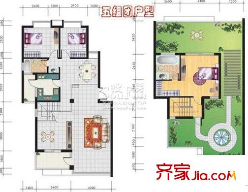榮和山水美地戶型圖五組團(tuán)戶型 6 4室2廳2衛(wèi)1廚