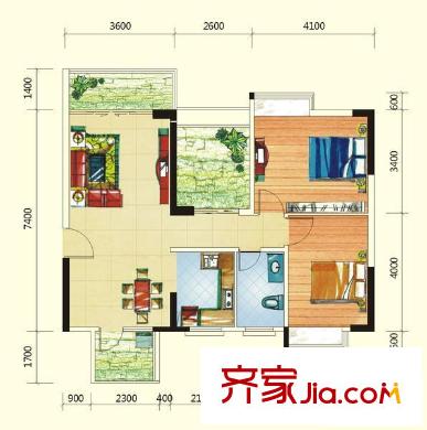 保利山水怡城戶型圖1、2單元03、05號房 2室2廳1衛(wèi)1廚