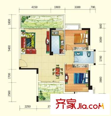 保利山水怡城戶型圖06號房 2室2廳1衛(wèi)1廚