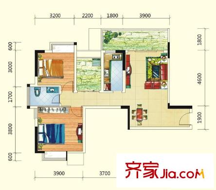 保利山水怡城戶型圖05房 2室2廳1衛(wèi)1廚
