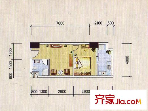 麒麟山03、10、11、23#戶型 1室1廳1衛(wèi)