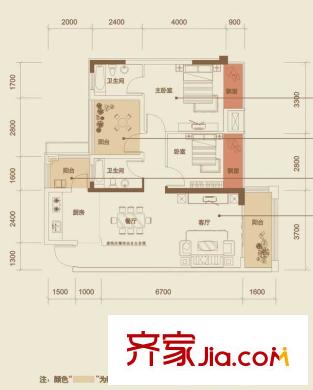 紅日江山11#、12#樓 05戶型 2室2廳2衛(wèi)1廚