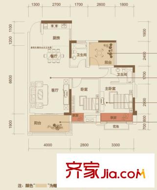 紅日江山11#、12#樓 01戶型 2室2廳2衛(wèi)1廚