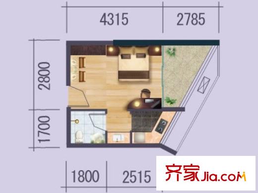 江川圣境6號(hào)樓戶型圖 1室1廳1衛(wèi)1廚