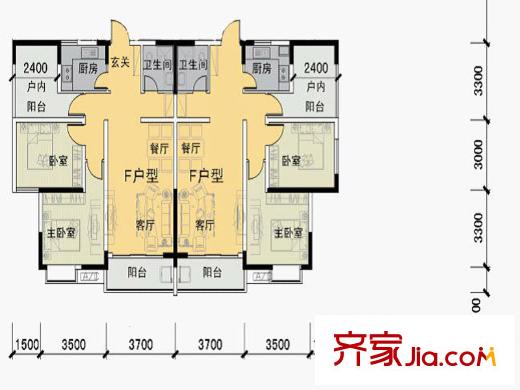江川圣境F戶型 2室2廳1衛(wèi)1廚