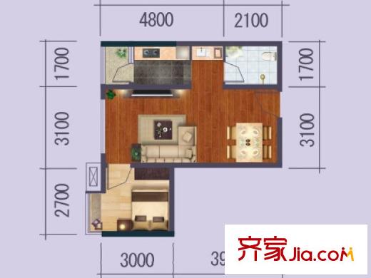江川圣境6號(hào)樓戶型圖 1室1廳1衛(wèi)1廚