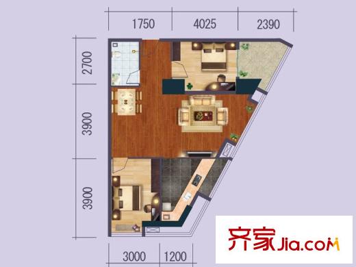 江川圣境6號(hào)樓戶型圖 2室2廳1衛(wèi)1廚