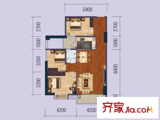 江川圣境6號(hào)樓戶型圖 3室2廳1衛(wèi)1廚
