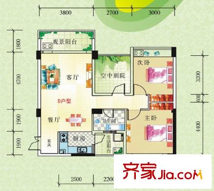 鳳嶺春天D戶型 2室2廳1衛(wèi)1廚