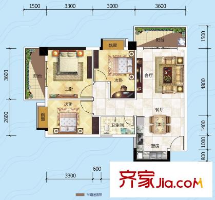 港航江緣戶型A 3室2廳1衛(wèi)1廚