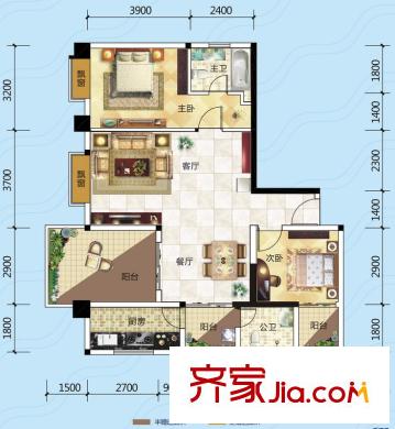 港航江緣戶型C 3室2廳2衛(wèi)1廚