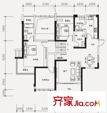 中鐵山語(yǔ)城戶型圖27-31#樓F4奇數(shù)層 2室2廳2衛(wèi)1廚