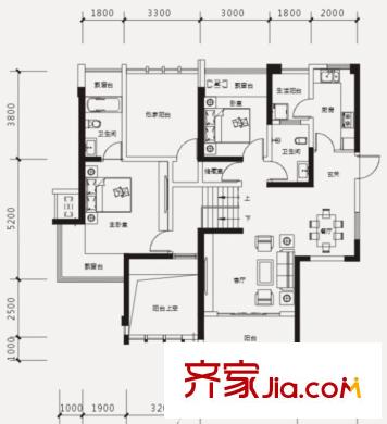 中鐵山語(yǔ)城戶型圖27-31#樓F4偶數(shù)層 2室2廳2衛(wèi)1廚