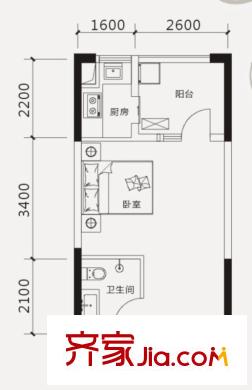 中鐵山語城戶型圖二期高層F7戶型 1室1衛(wèi)1廚