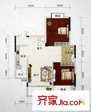 中房翡翠園山秀閣B戶型 2室2廳1衛(wèi)1廚