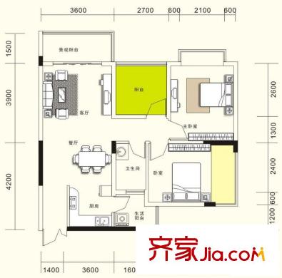 中房翡翠園C22棟儒林閣B戶型 2室2廳1衛(wèi)1廚