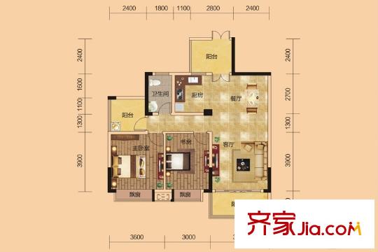 中房翡翠園彩瑛軒K戶型 2室2廳1衛(wèi)1廚