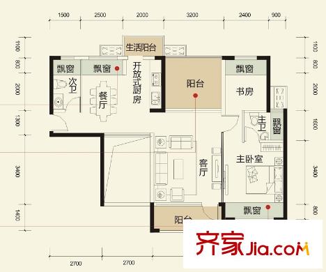 榮和大地二期1#2#6#樓32層F戶型 2室2廳2衛(wèi)1廚