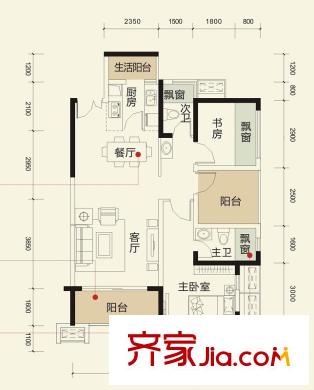 榮和大地二期1#2#6#樓G戶型 2室2廳2衛(wèi)1廚