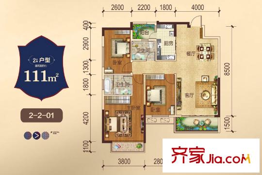 富豐長(zhǎng)平方米1號(hào)2#樓二單元01戶型 3室2廳2衛(wèi)1廚