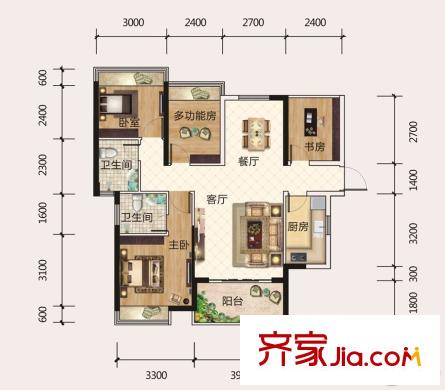寶能五象湖1號(hào)2號(hào)樓01/05單元C戶型 4室2廳2衛(wèi)1廚